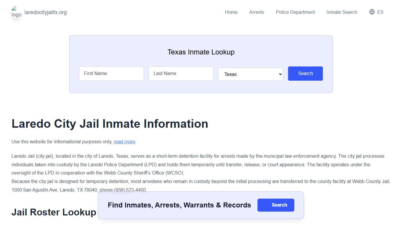 Laredo Jail, TX Inmate Roster, Municipal Jail Info