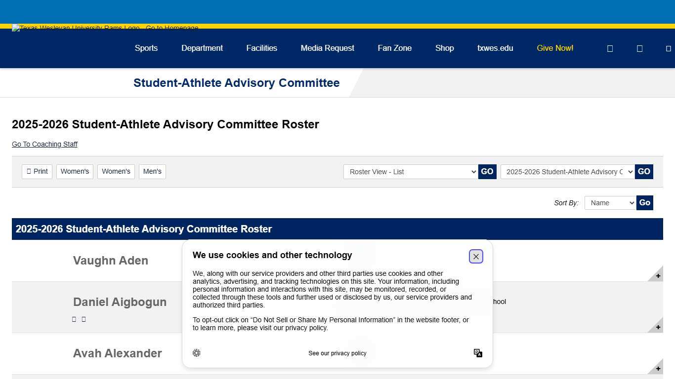 2025-2026 Student-Athlete Advisory Committee Roster - Texas Wesleyan University Athletics